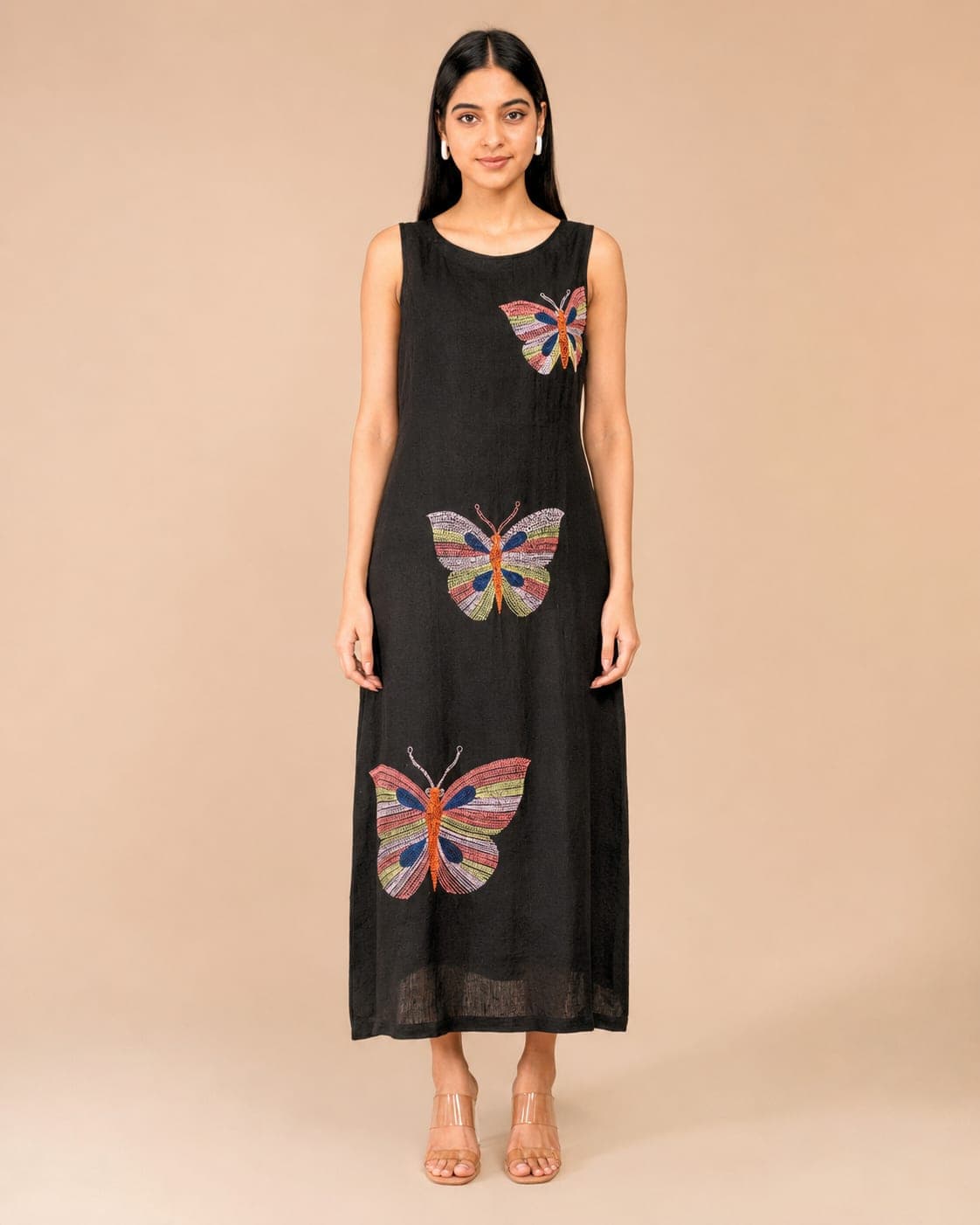 The Flutter Story, Papillon Noir Hand-Embroidered Linen Dress - view 1 of 5