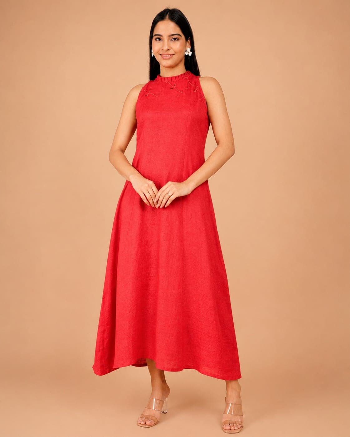 Scarlet Ember Linen Halter Dress - view 1 of 5