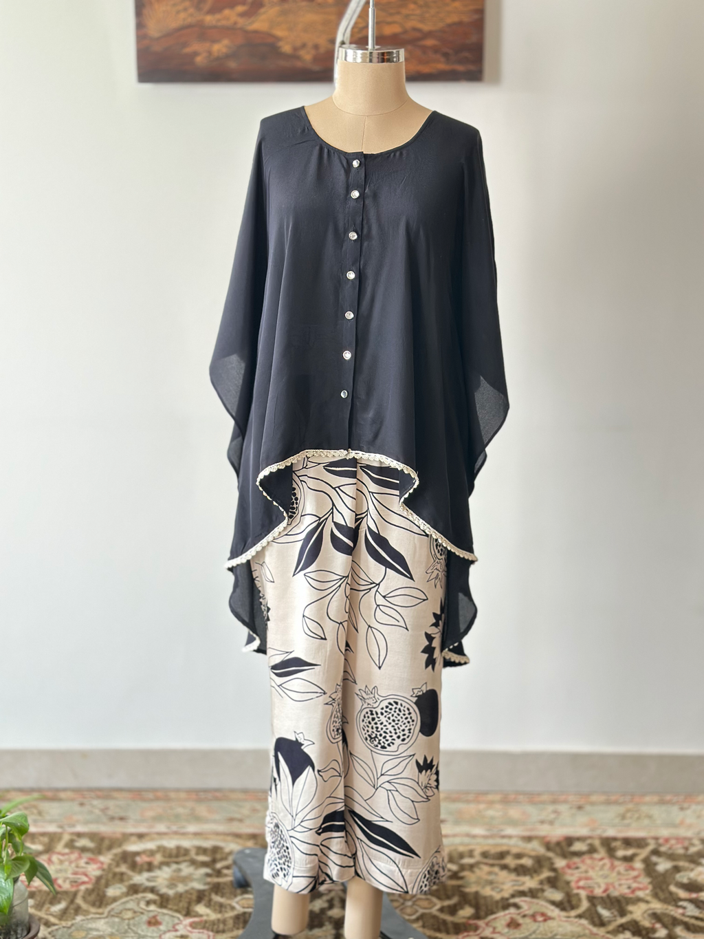 Midnight Botanical -  Pure Crepe Kaftan Co-ord Set