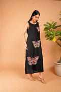 The Flutter Story, Papillon Noir Hand-Embroidered Linen Dress