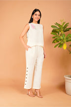 Ivory Bloom Hand-Embroidered Linen Co-Ord Set