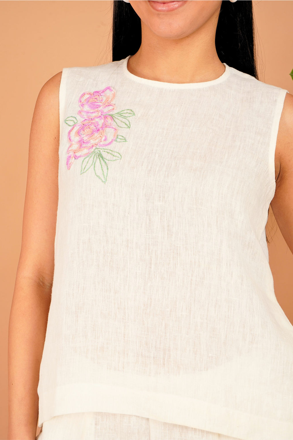 Ivory Bloom Hand-Embroidered Linen Co-Ord Set