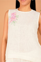 Ivory Bloom Hand-Embroidered Linen Co-Ord Set