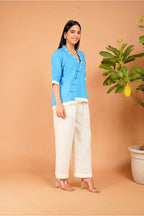 Azure Whisper Linen Top