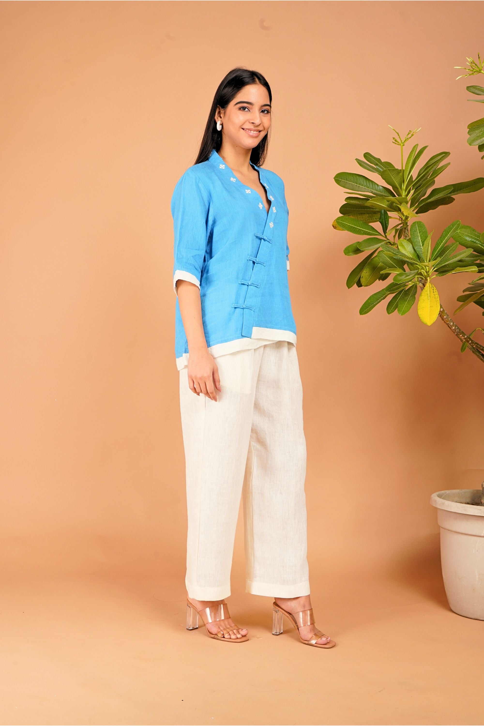 Azure Whisper Linen Top