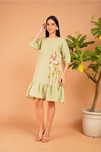 Meadow Whisper Hand-Embroidered Linen Dress