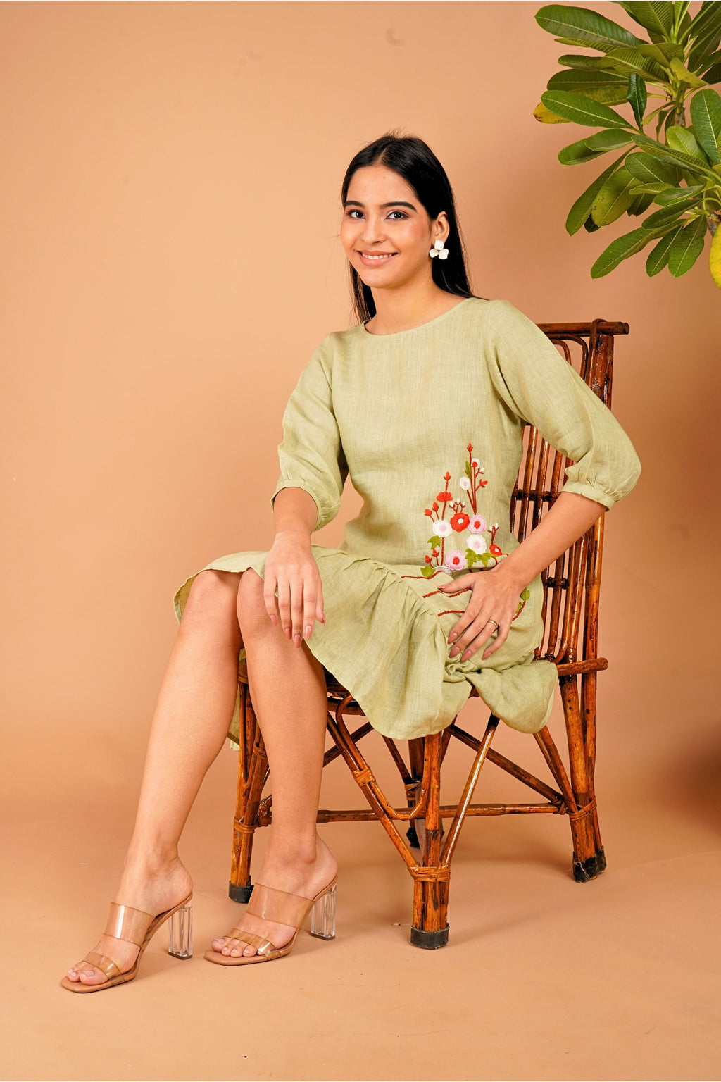 Meadow Whisper Hand-Embroidered Linen Dress