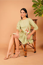Meadow Whisper Hand-Embroidered Linen Dress