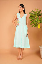 Mint Meadow Hand-Embroidered Linen Dress