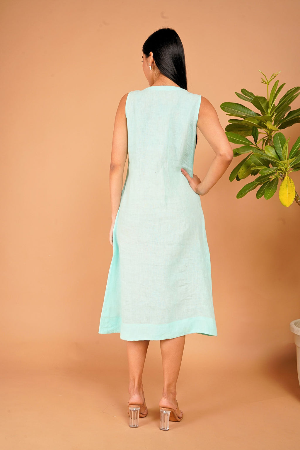 Mint Meadow Hand-Embroidered Linen Dress