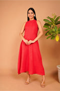 Scarlet Ember Linen Halter Dress