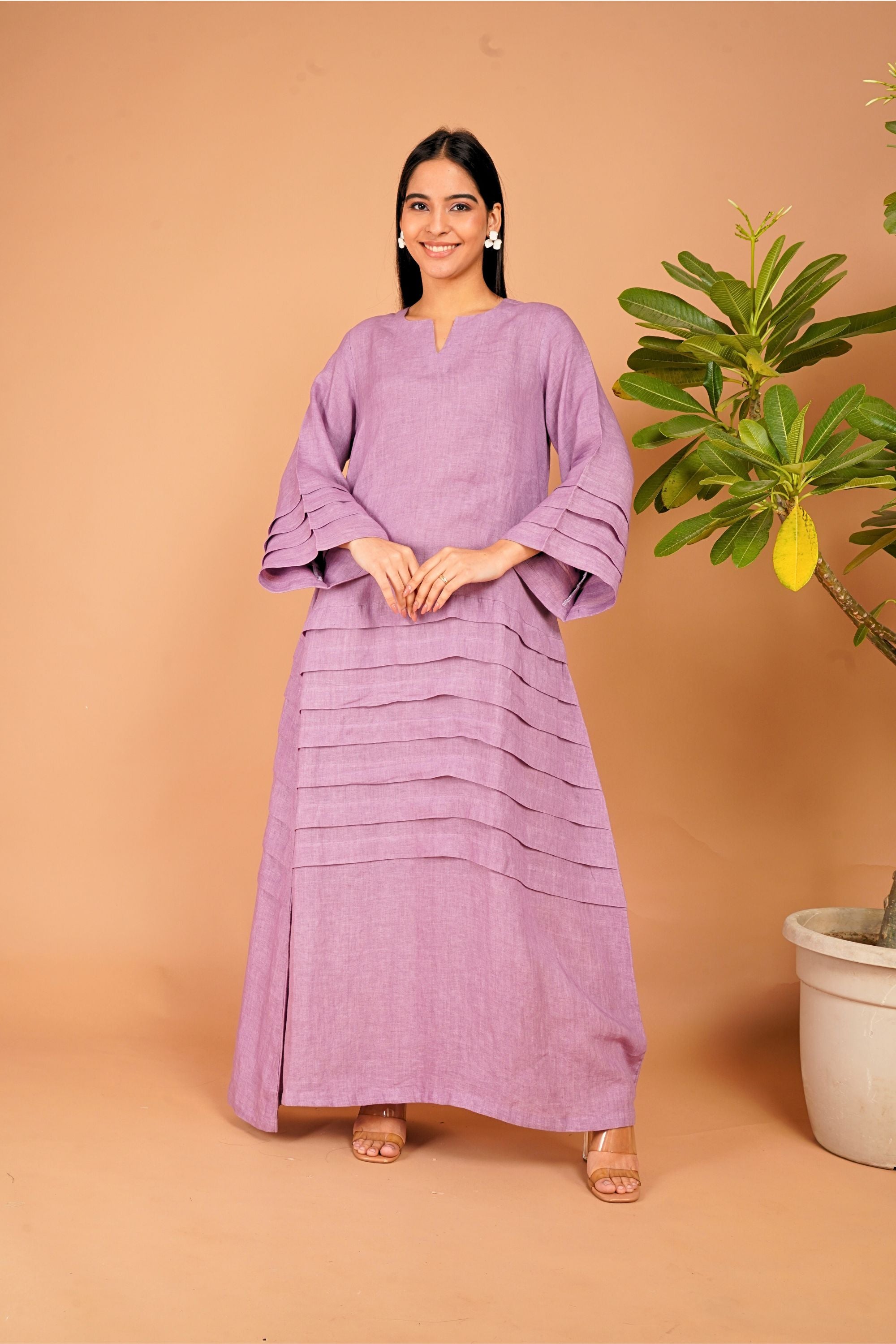 Amethyst Tide Layered Linen Dress Set