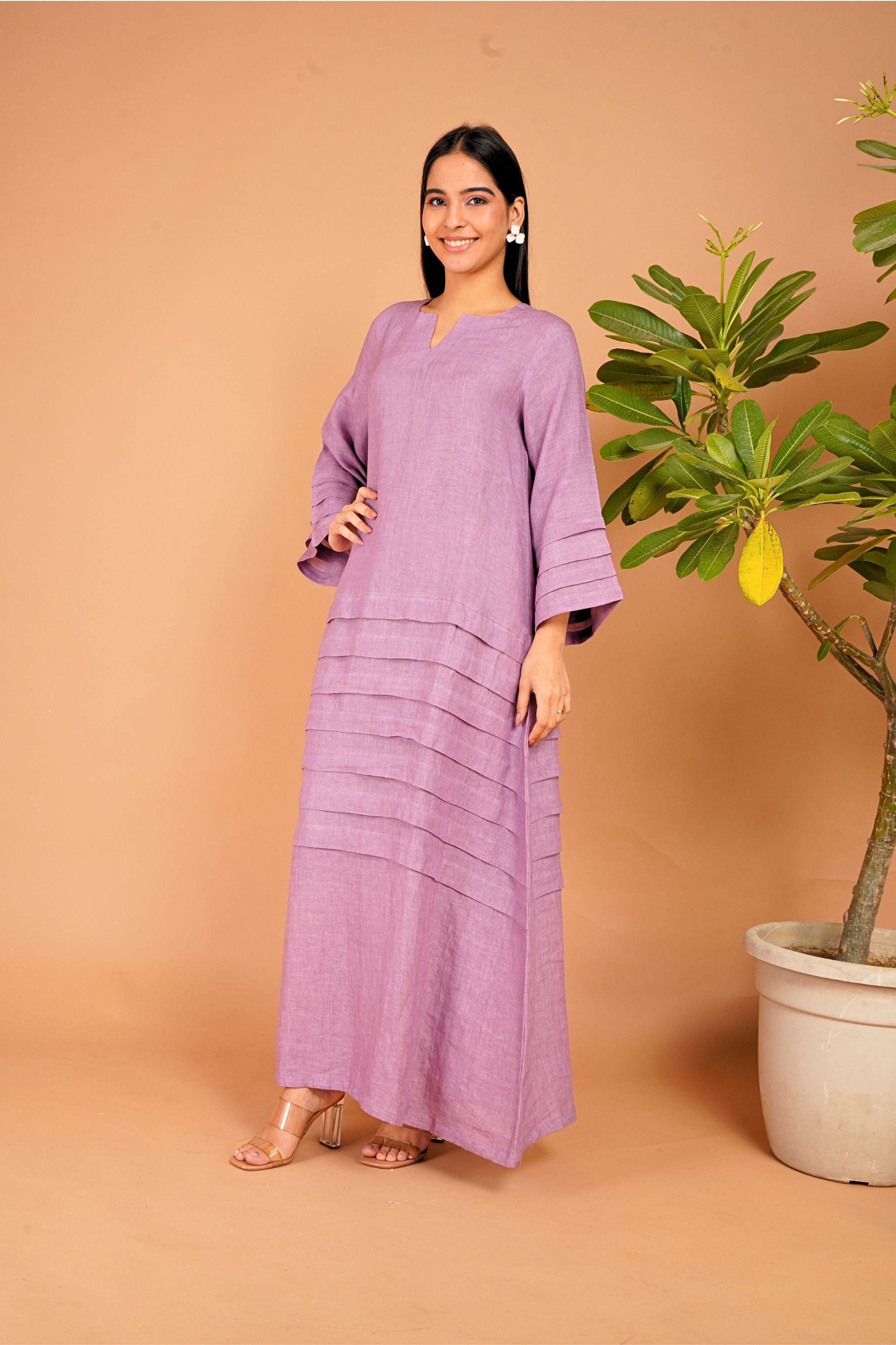 Amethyst Tide Layered Linen Dress Set