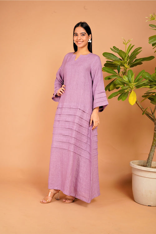 Amethyst Tide Layered Linen Dress Set