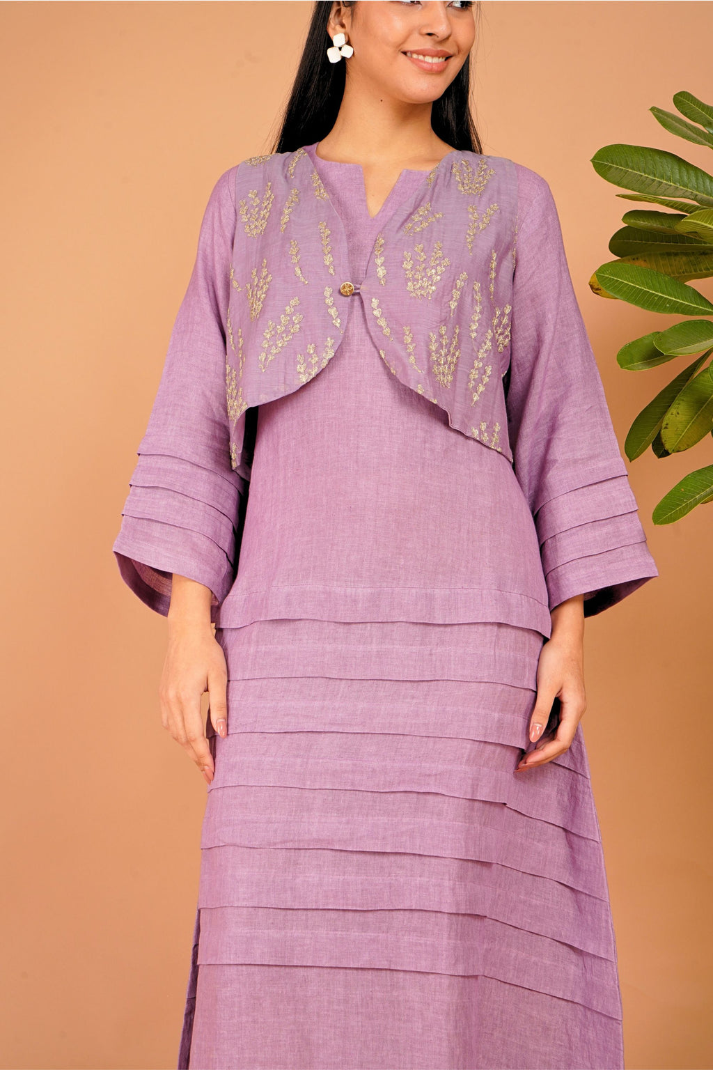 Amethyst Tide Layered Linen Dress Set