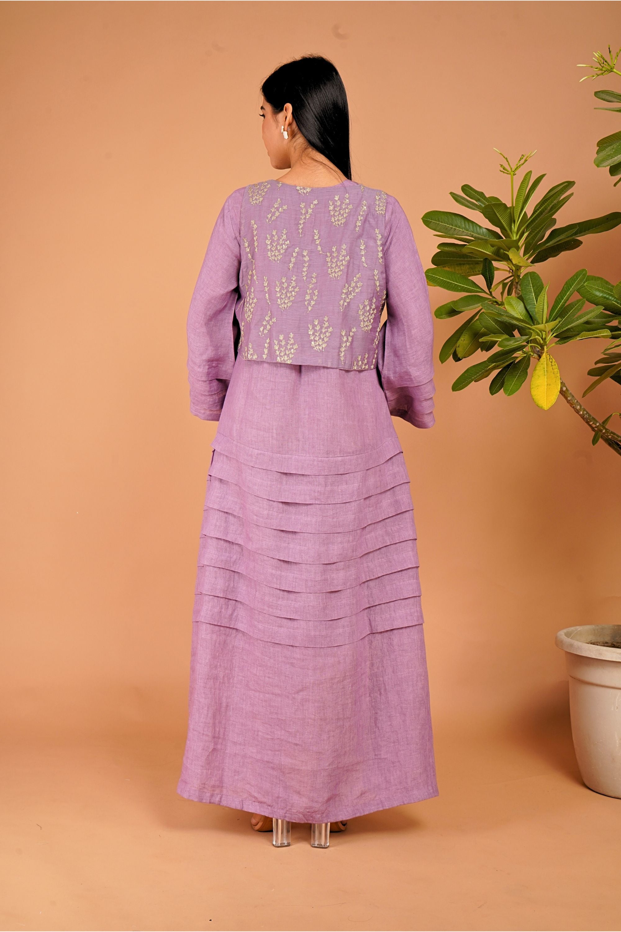 Amethyst Tide Layered Linen Dress Set