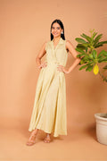 Golden Lattice Linen Wrap Dress