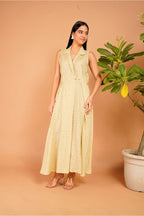 Golden Lattice Linen Wrap Dress