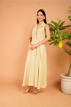 Golden Lattice Linen Wrap Dress
