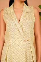 Golden Lattice Linen Wrap Dress