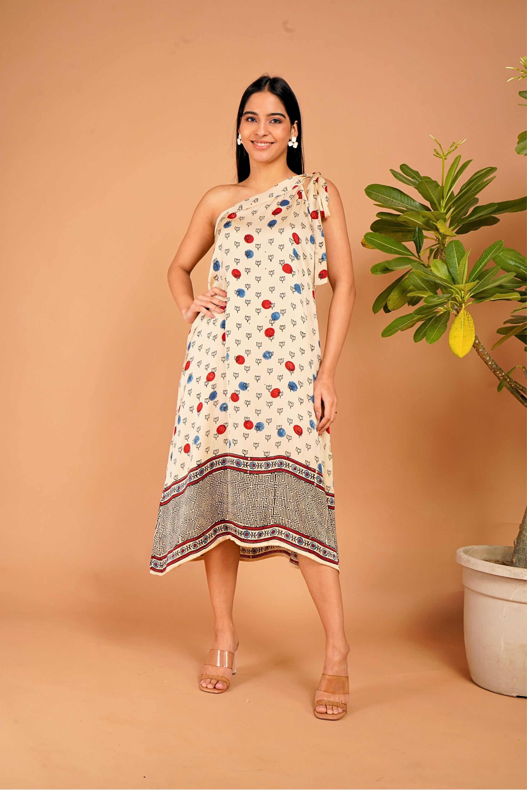 Ivory Drift One-Shoulder Modal Silk Dress