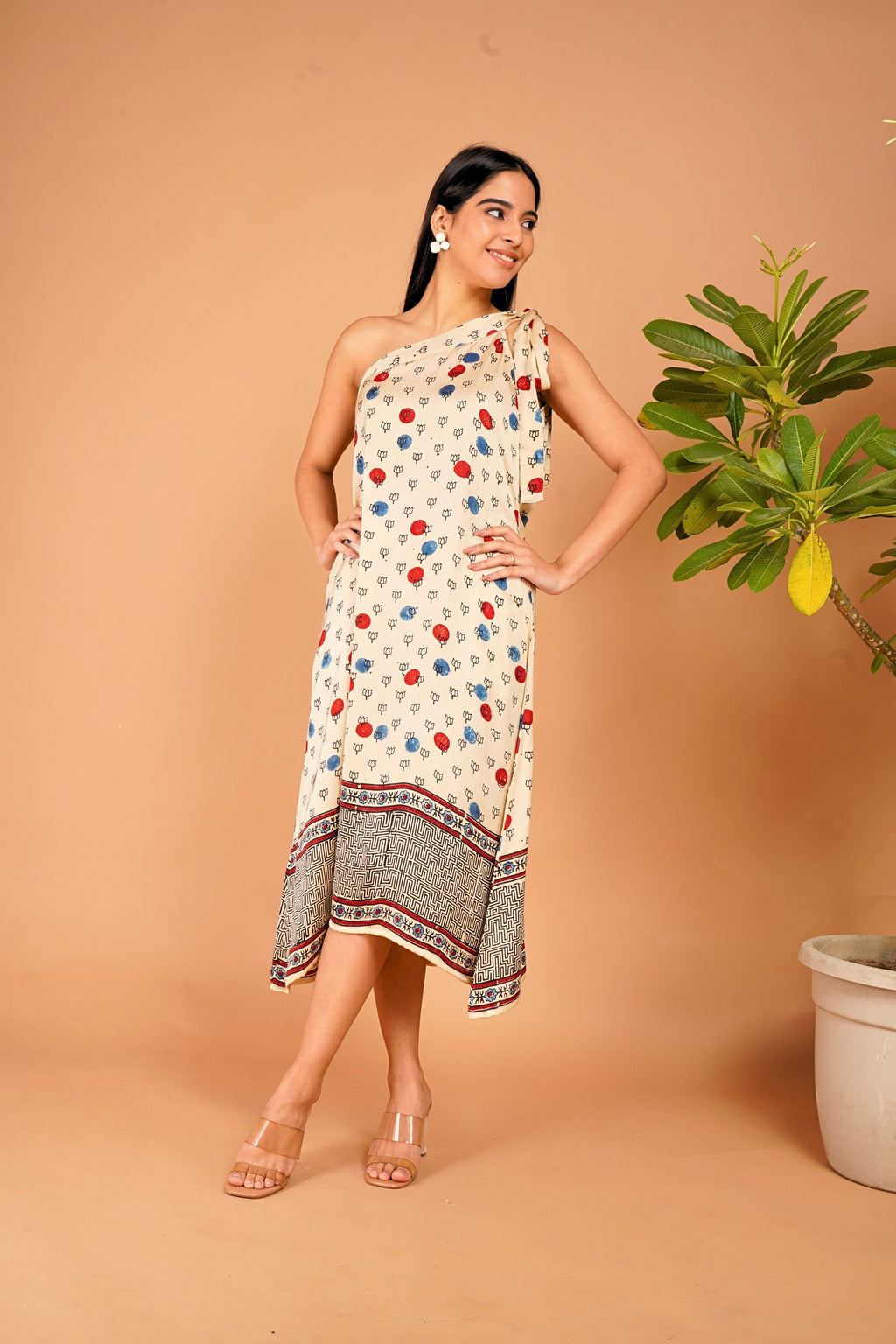 Ivory Drift One-Shoulder Modal Silk Dress