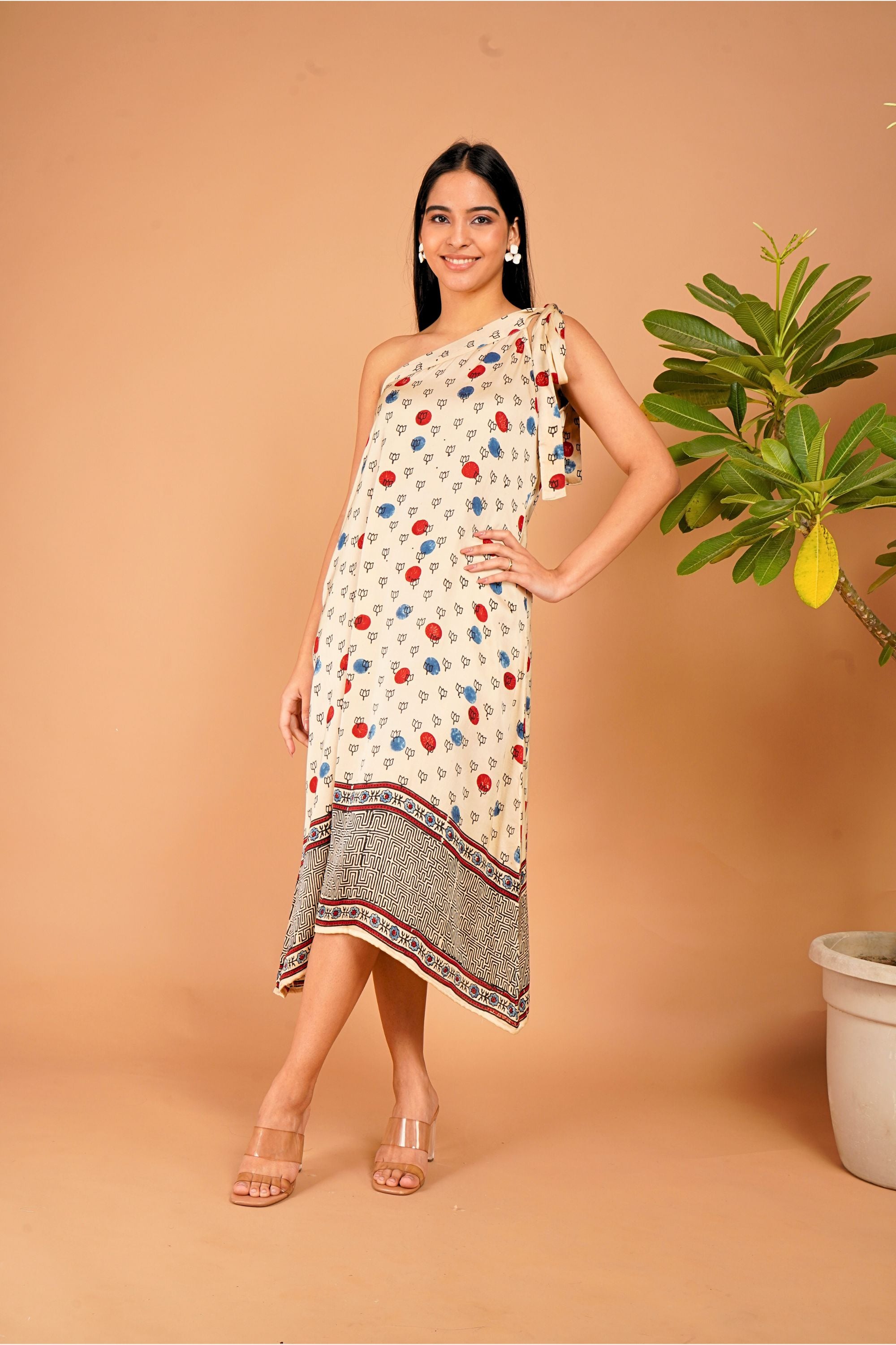Ivory Drift One-Shoulder Modal Silk Dress