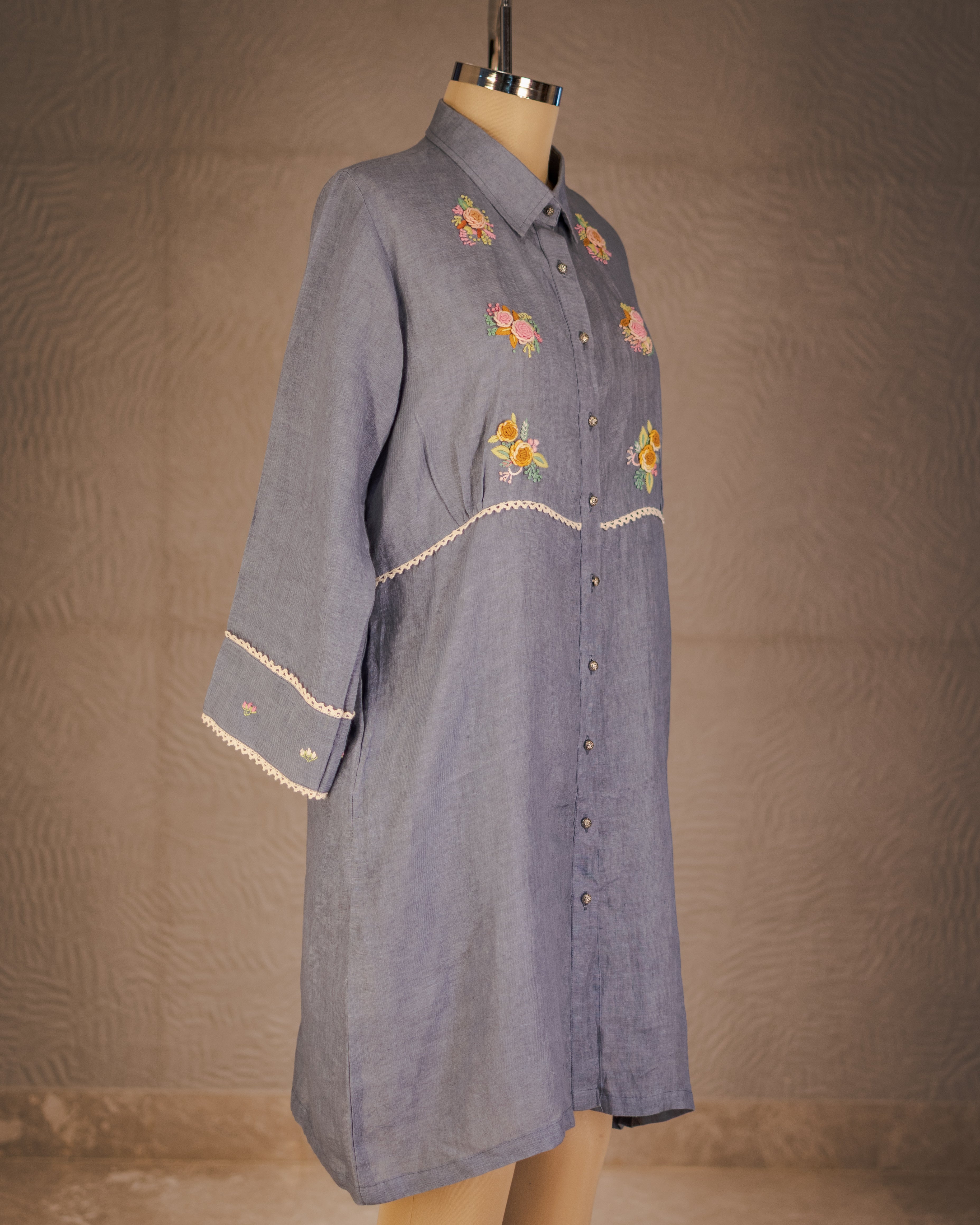 Slate Bloom Shirt Dress