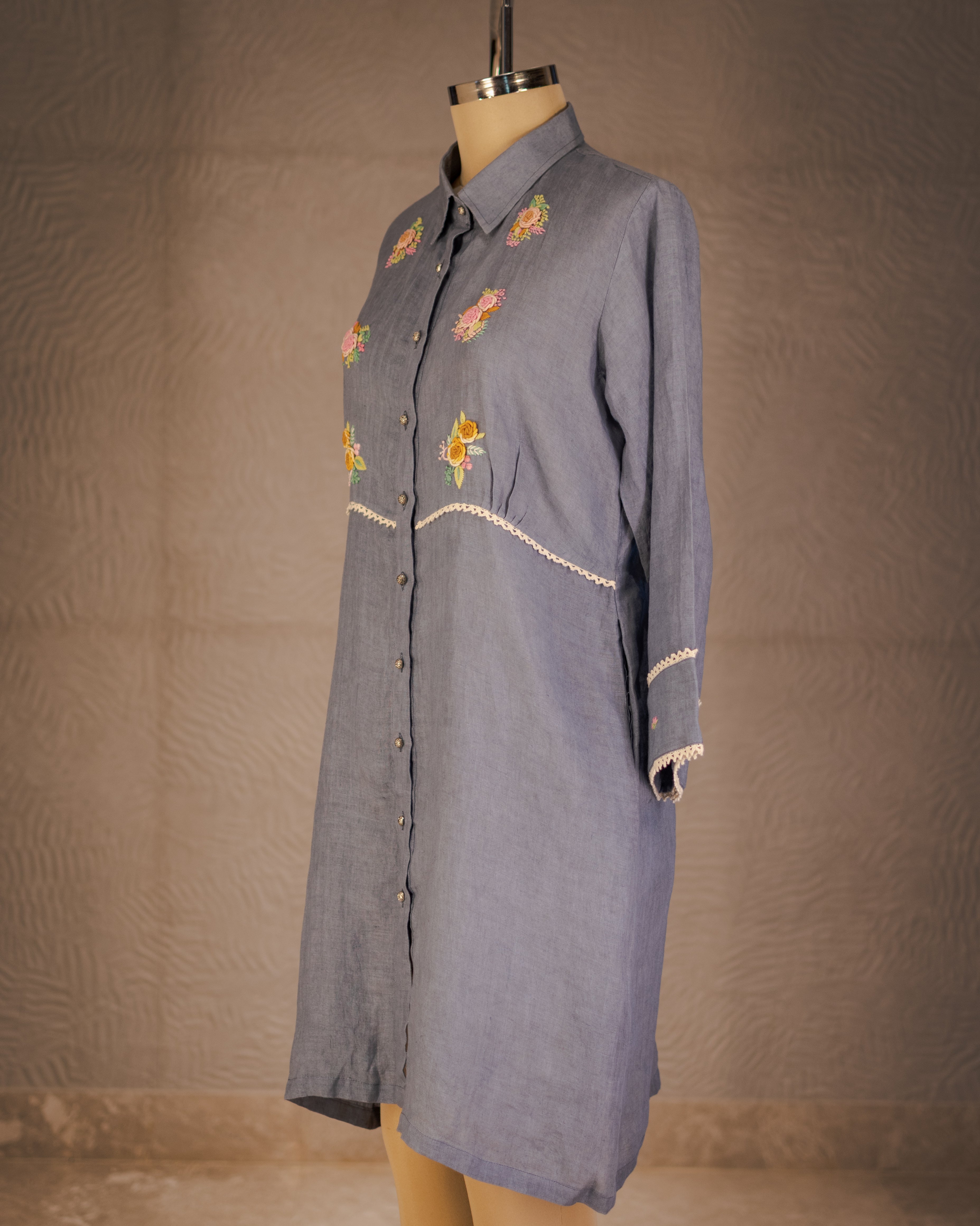 Slate Bloom Shirt Dress