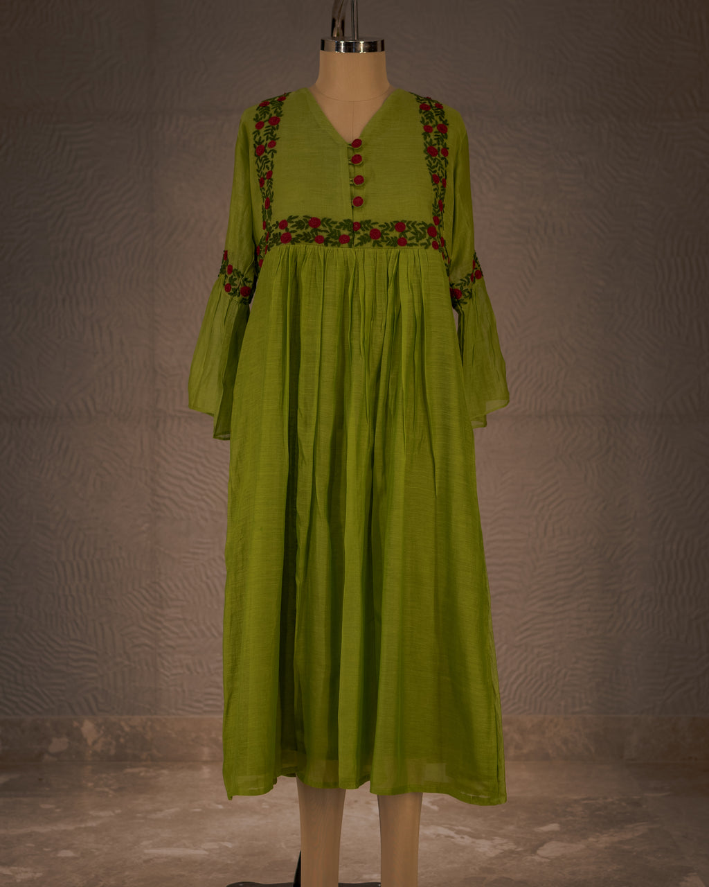 Verdant Rose Gathered Dress