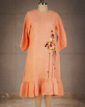 Peach Wildflower Ruffle Dress in Pure Linen