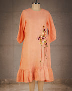 Peach Wildflower Ruffle Dress in Pure Linen