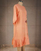 Peach Wildflower Ruffle Dress in Pure Linen