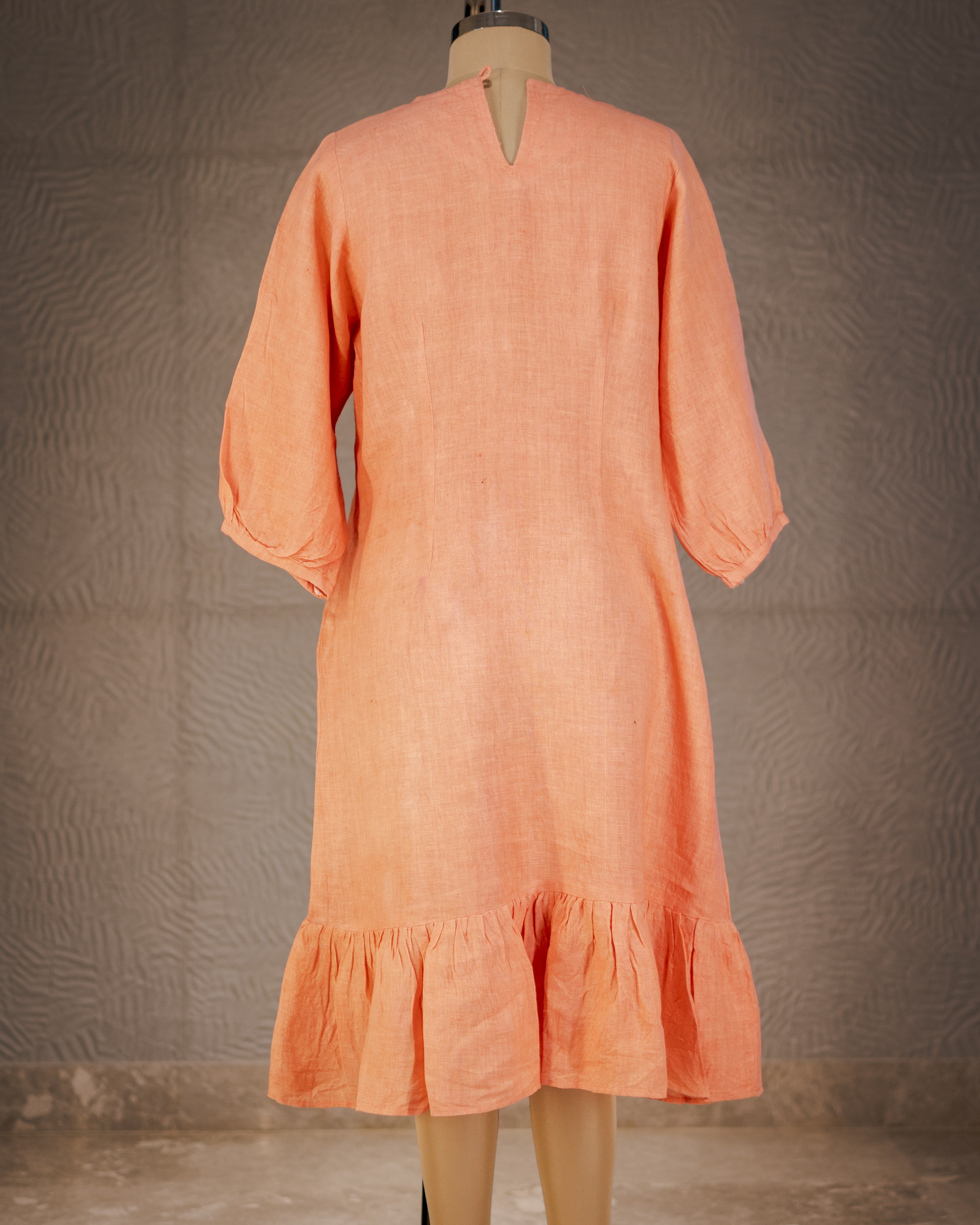 Peach Wildflower Ruffle Dress in Pure Linen
