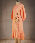 Peach Wildflower Ruffle Dress in Pure Linen