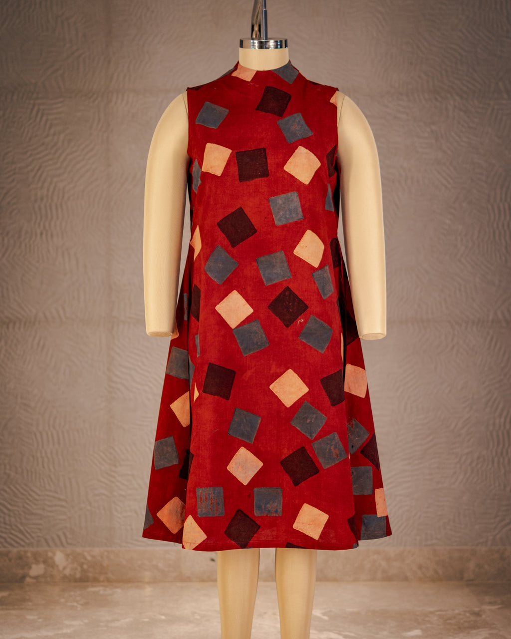 Crimson Tiles Hand Block Cotton Dress