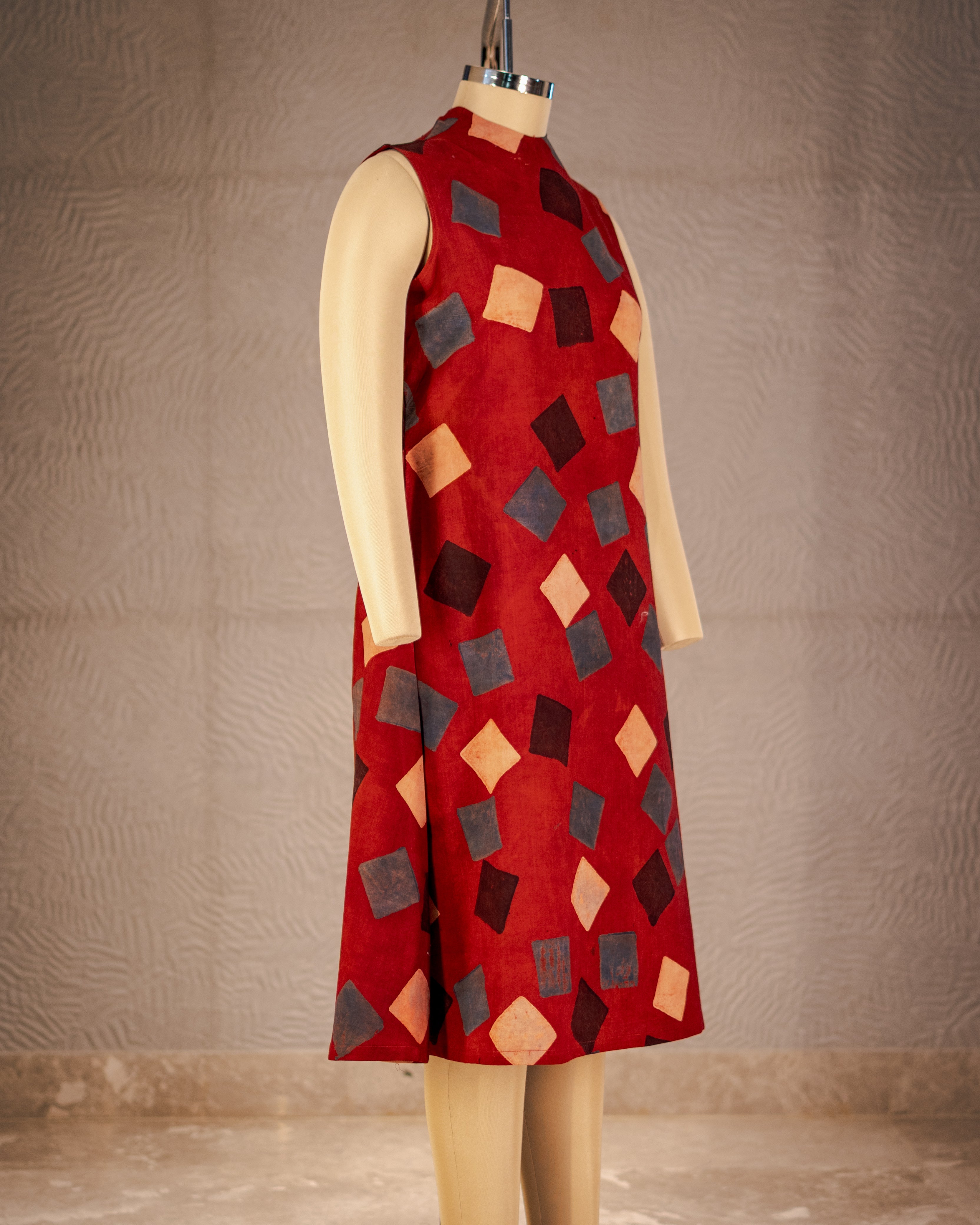 Crimson Tiles Hand Block Cotton Dress