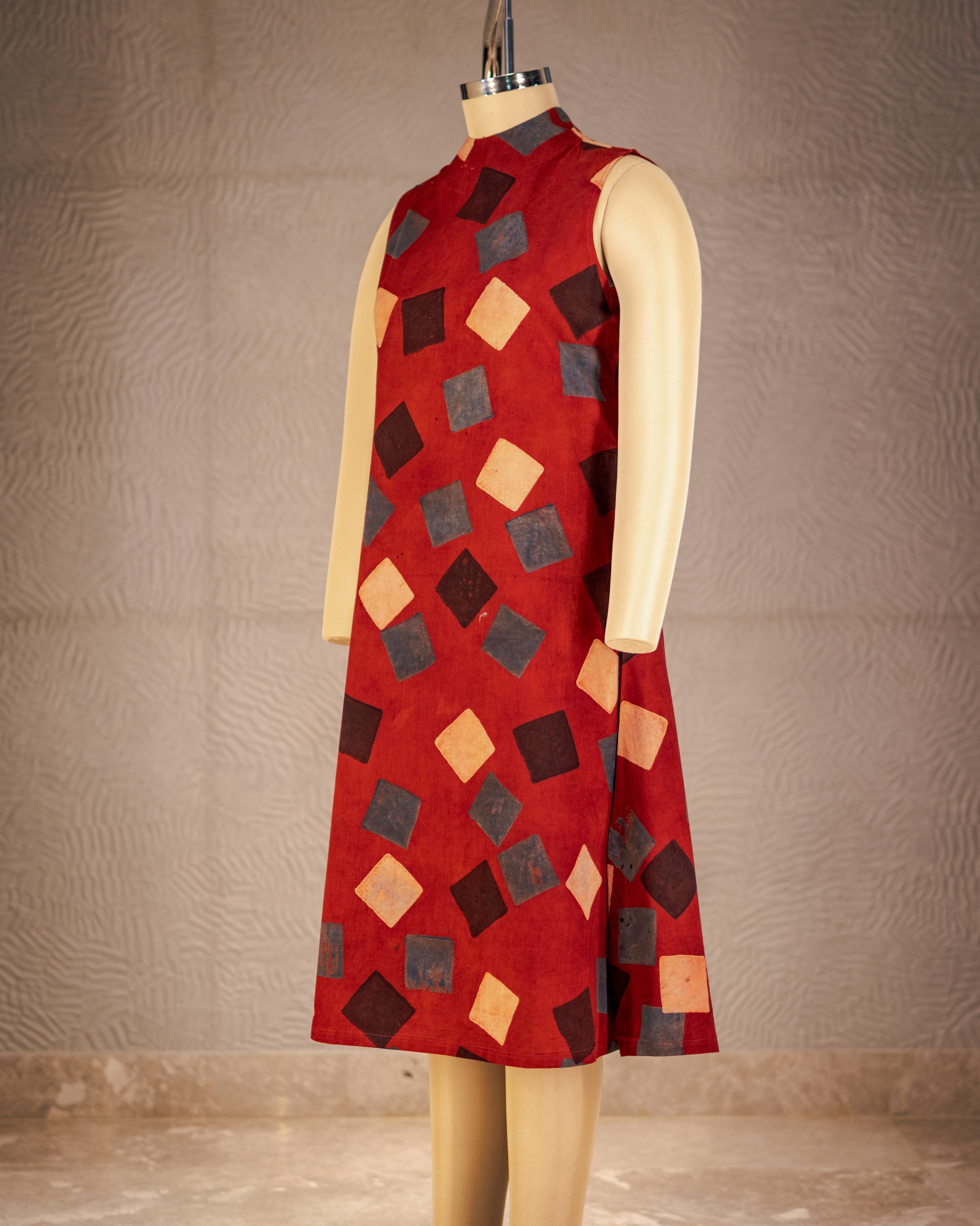Crimson Tiles Hand Block Cotton Dress