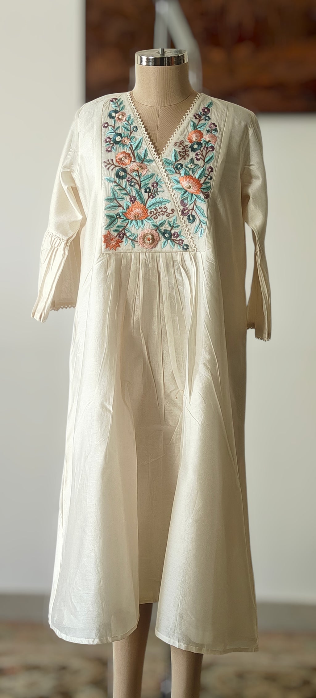 Ivory Garden - Pure Chanderi Silk Embroidered Dress