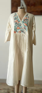 Ivory Garden - Pure Chanderi Silk Embroidered Dress