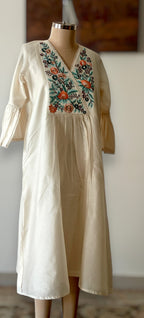 Ivory Garden - Pure Chanderi Silk Embroidered Dress