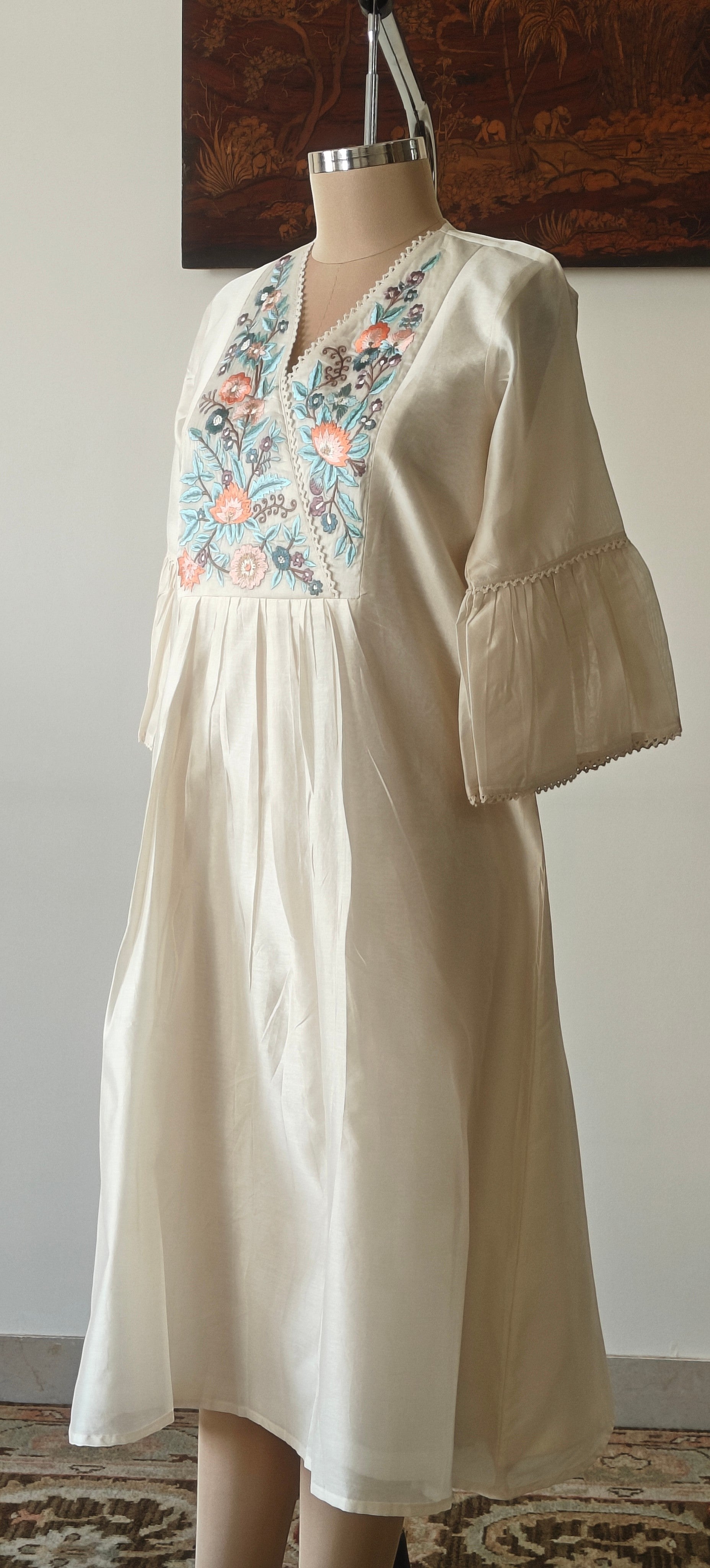Ivory Garden - Pure Chanderi Silk Embroidered Dress