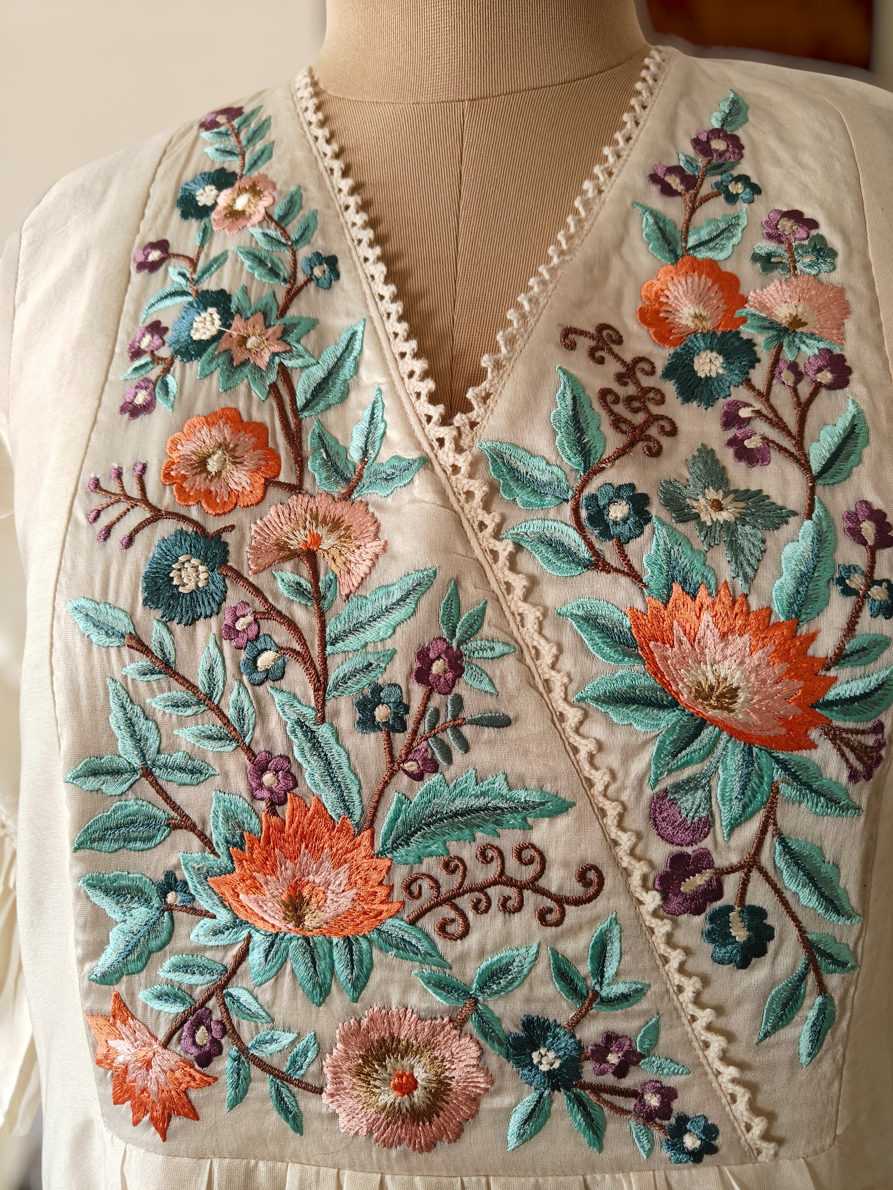 Ivory Garden - Pure Chanderi Silk Embroidered Dress