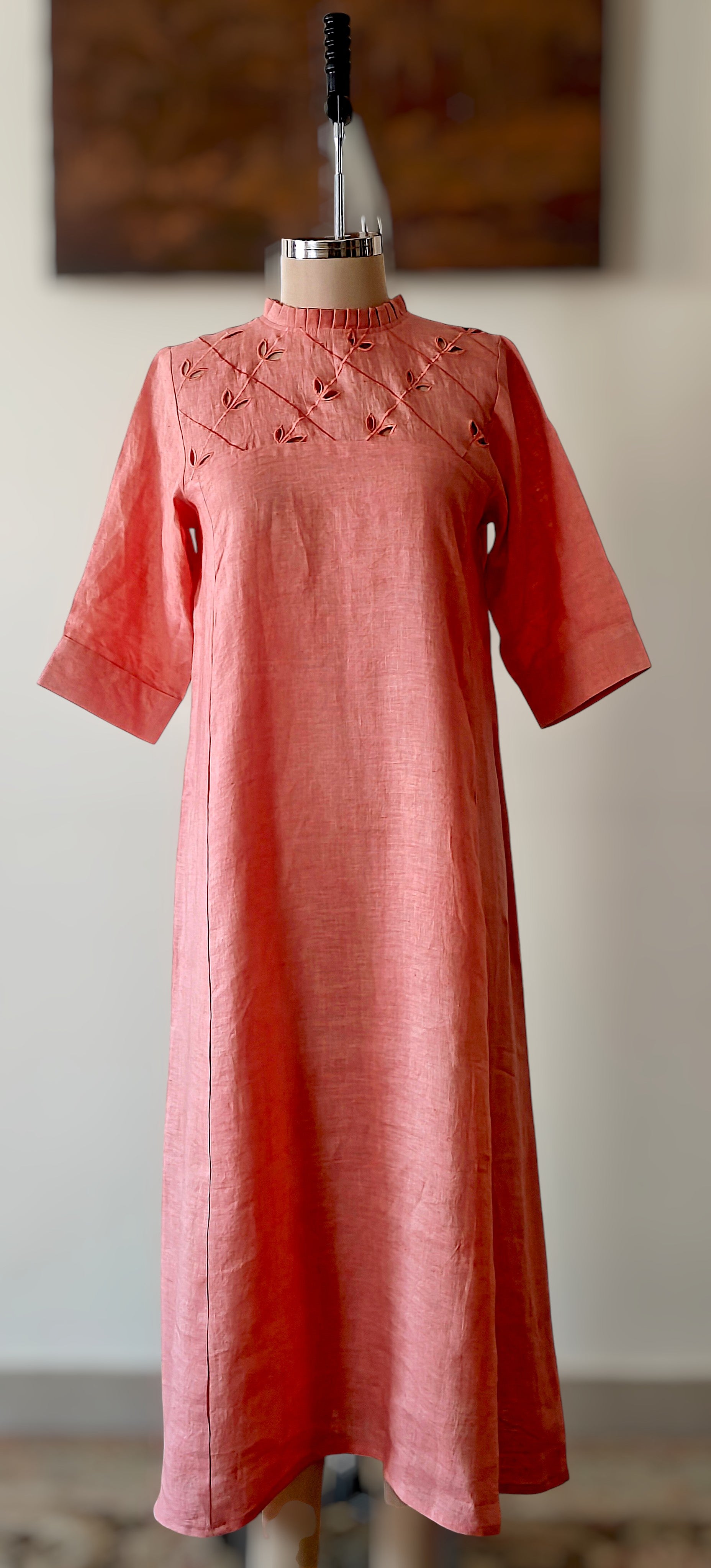 Coral Vine Linen Dress
