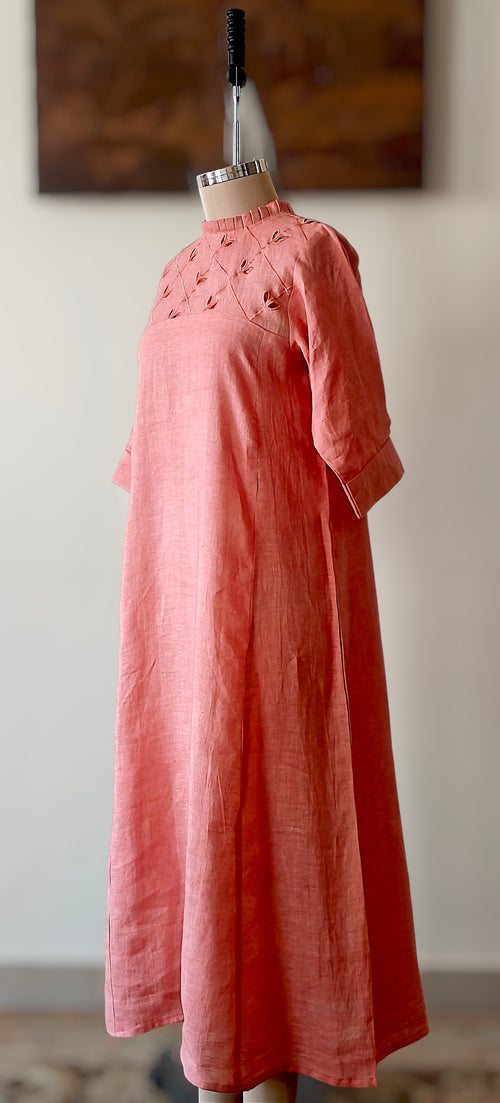 Coral Vine Linen Dress