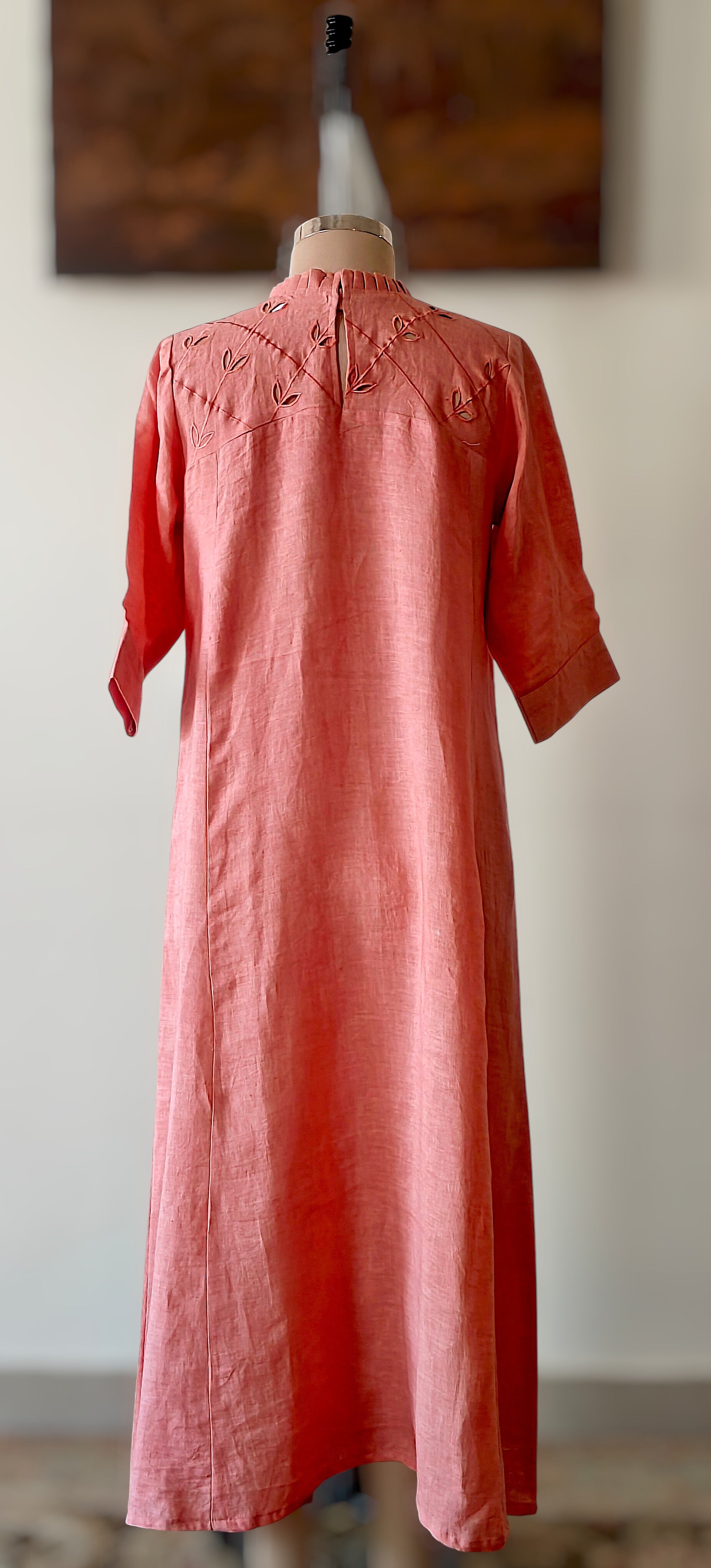 Coral Vine Linen Dress