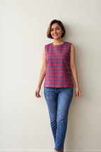 Crimson Grid Sleeveless Top - View 1