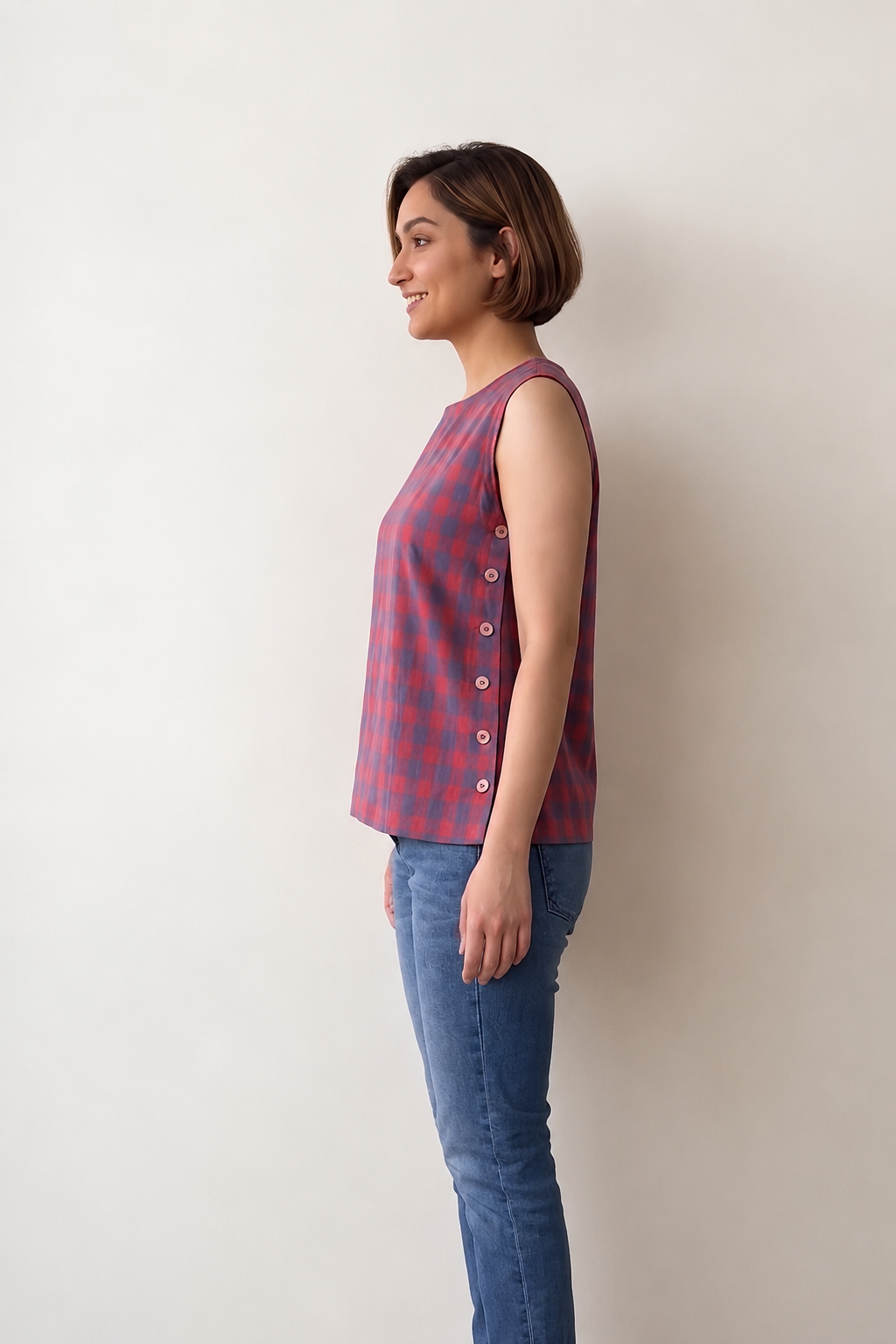 Crimson Grid Sleeveless Top - View 2