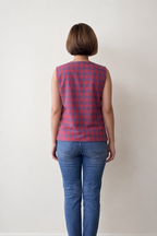 Crimson Grid Sleeveless Top - View 4
