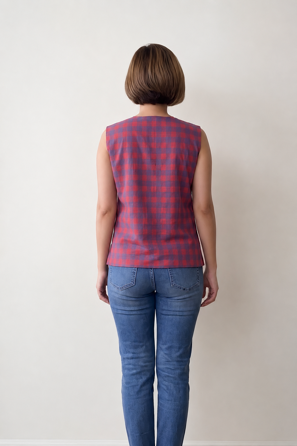 Crimson Grid Sleeveless Top - View 4